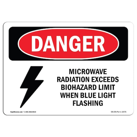 Signmission OSHA Danger, Microwave Radiation Blue Light Flashing, 18in X 12in Decal, 18" W, 12" H, Landscape OS-DS-D-1218-L-1676